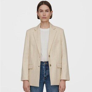 Anine Bing Revolve Sonora Houndstooth Wool Blazer Buttercream, size Small-new